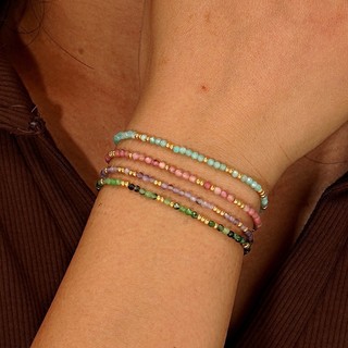Pulseira boêmia colorida com contas de pedra Natural empilhada pulseira retrô de contas de arroz