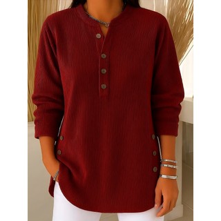Camisa Feminina Solta Com Decote Em V Botões E Manga Comprida Blusa De Veludo