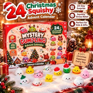 24Pçs calendário do advento natal Caixa Mini Squishy Dumpling Brinquedo de Apertar Presente para Crianças