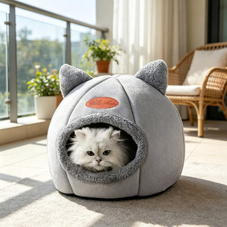 Ninho De Pelúcia Macio Para Animais De Estimação , Semi-Fechado , Quente , Resistente Ao Frio , À Prova De Vento , Caver