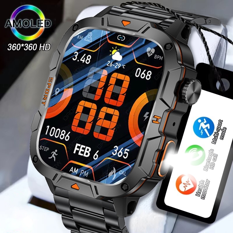 LIGE LED UV relógio inteligente masculino HD tela de 1,96 "com lanterna 100+ esportes à…