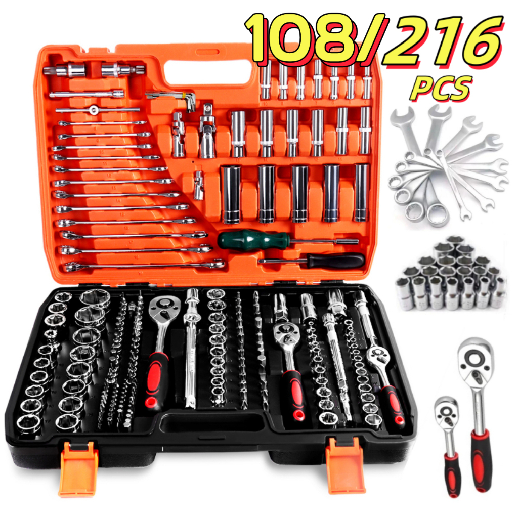 Maleta Ferramentas 216/108 Peças Jogo De Soquete Chave Catraca Combinada Soquete Bits Chave Reta Allen Cromo Vanádio