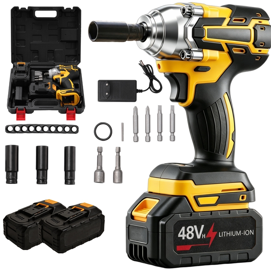 Chave de Impacto Multifuncional 3 em 1 Sem Fio Bateria 48V Profissional com 2 Baterias