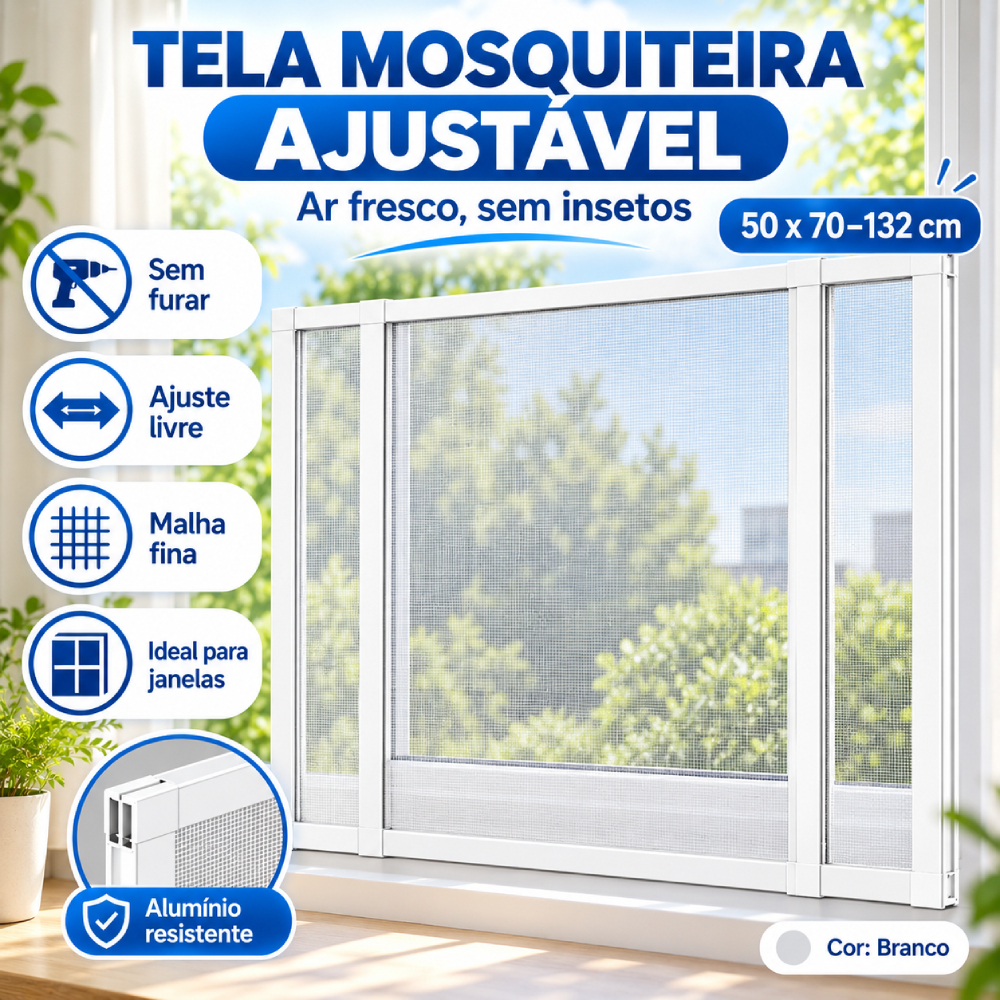 Tela Mosquiteira Regulável Ajustável Para Janelas com Perfil Alumínio Reforçado 50*70cm Qualidade
