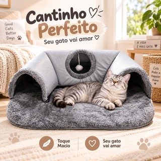 Cama de túnel para gatos 2 em 1 com cama removível para gatos de até 4 kg-Casa confortável e divertida