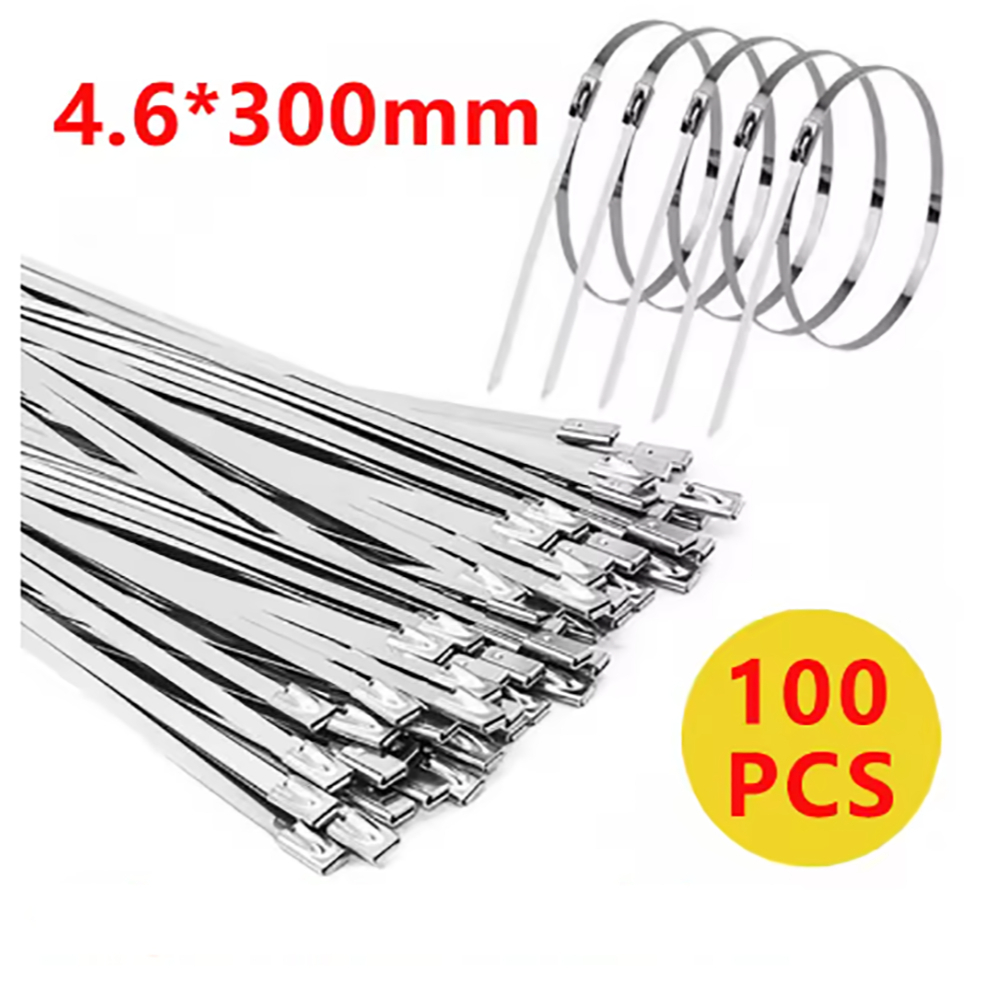 Kit 100 Enforca Gato Aço Inox Abraçadeira Metal Zip Tie 30cm Cor Prateado
