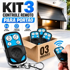 Kit 3 Controles Remoto Compatível 433Mhz Portão Electrónico Garagem 4 Botões Residencial