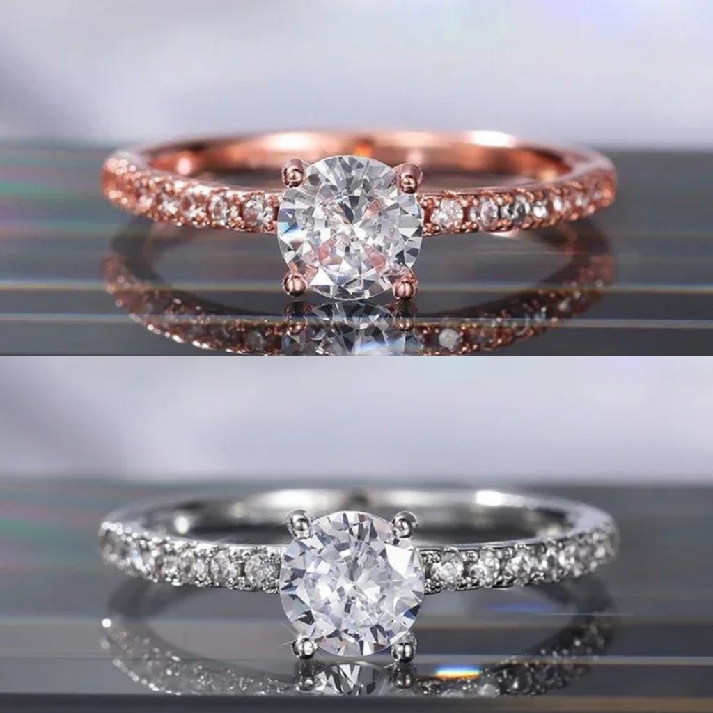 ✨Anel feminino clássico de diamante de quatro garras S925, anel de diamante requintado opcional de duas cores