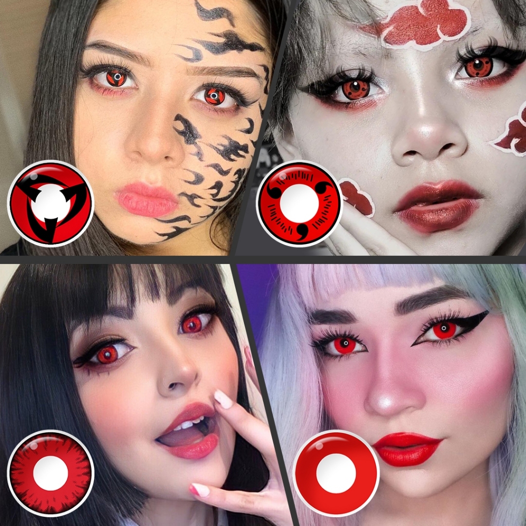 Cosplay Halloween Lente De Contato Vermelha Olhos Naruto Sharingan Anual 1 Par 14.5mm