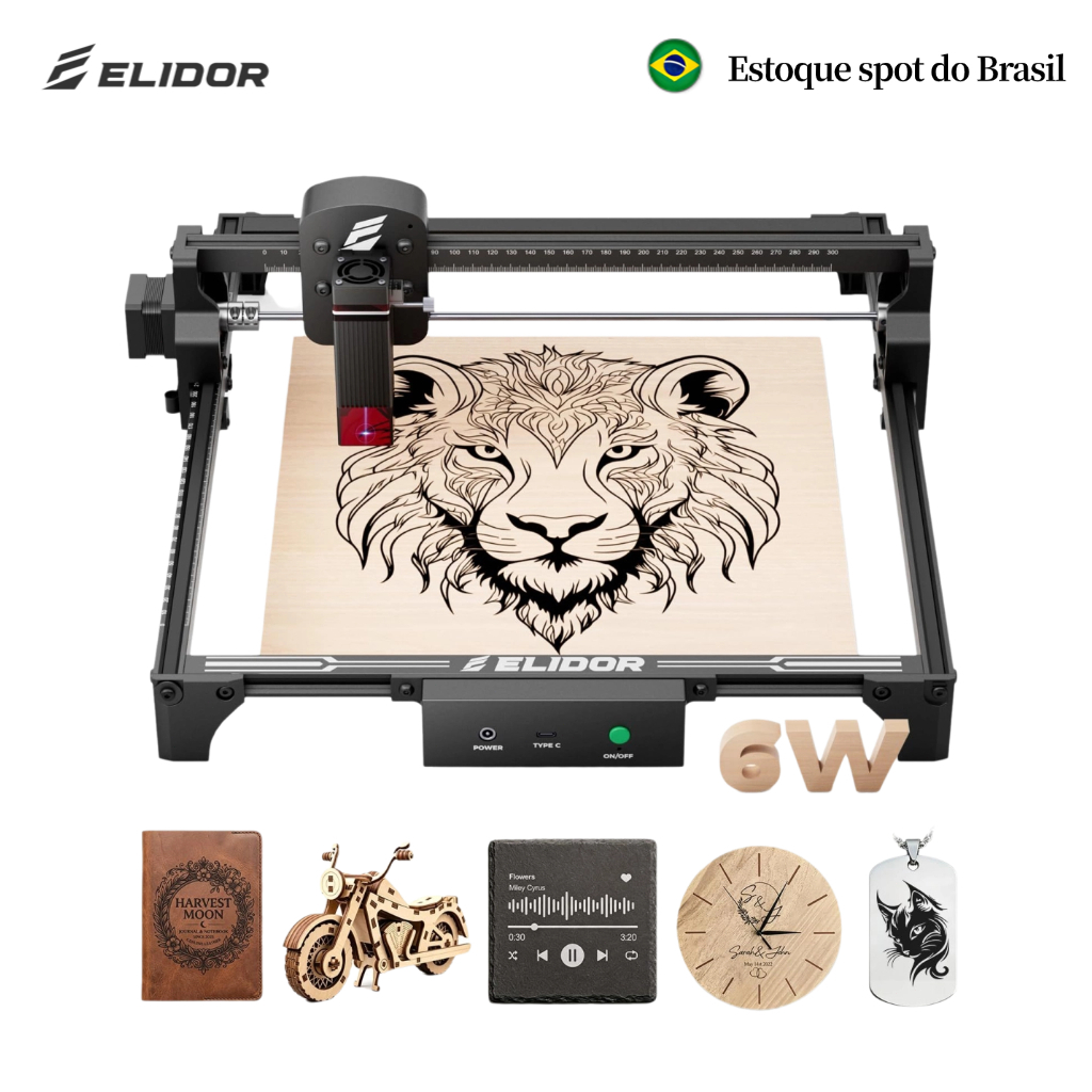 ELIDOR Z6 6W Gravadora e Cortadora Laser CNC 3d Impressora Área 300x300mm Para Madeira Couro Acrílico