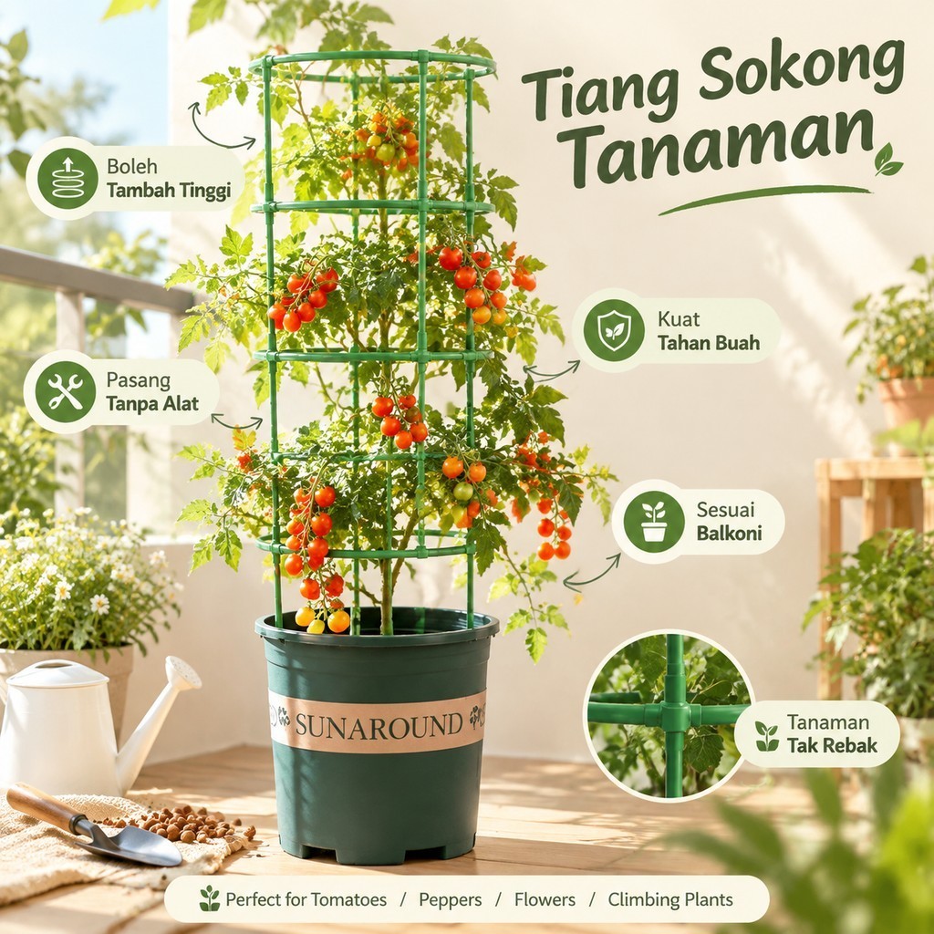 Tutor Round Support for Climbing Plants 45, 60, 75 cm Resistant Steel Pots Vertical Growth