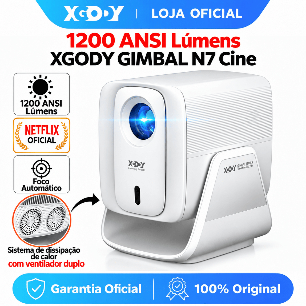 [Mais Vendido] Projetor XGODY N7 1200 ANSI Portátil, Estabilização Anti-Tremor, Google TV 14, Versão Totalmente Atualiza