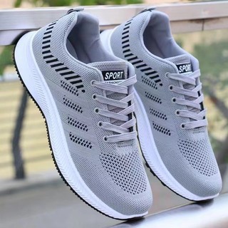 Tênis masculino cinza voando tecido malha respirável deslizamento-On moda antiderrapante sola macia sapatos casuais