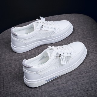 Sapatos casuais respiráveis de malha feminina cinza branca