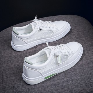 Sapatos casuais respiráveis de malha feminina verde branca