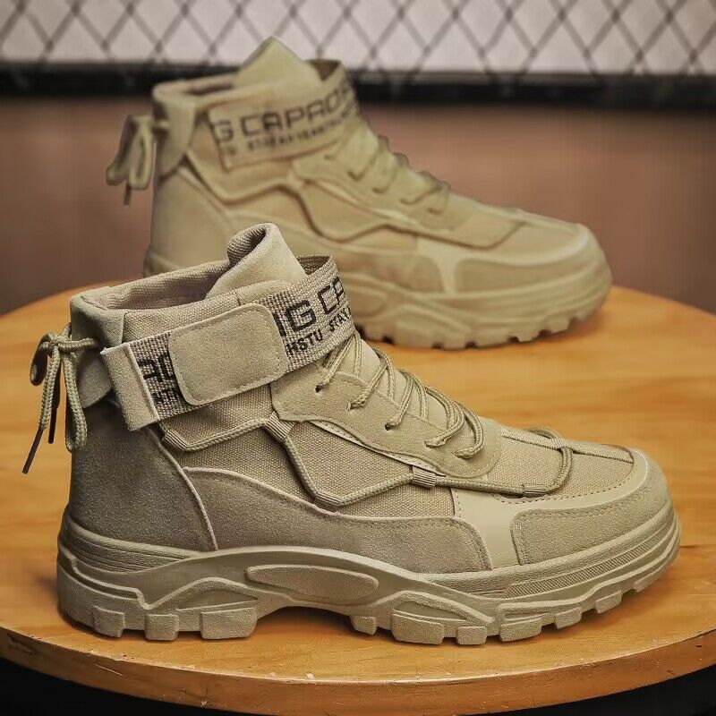 Sapatos masculinos de couro marrom de cano alto com cadarço para caminhada ao ar livre