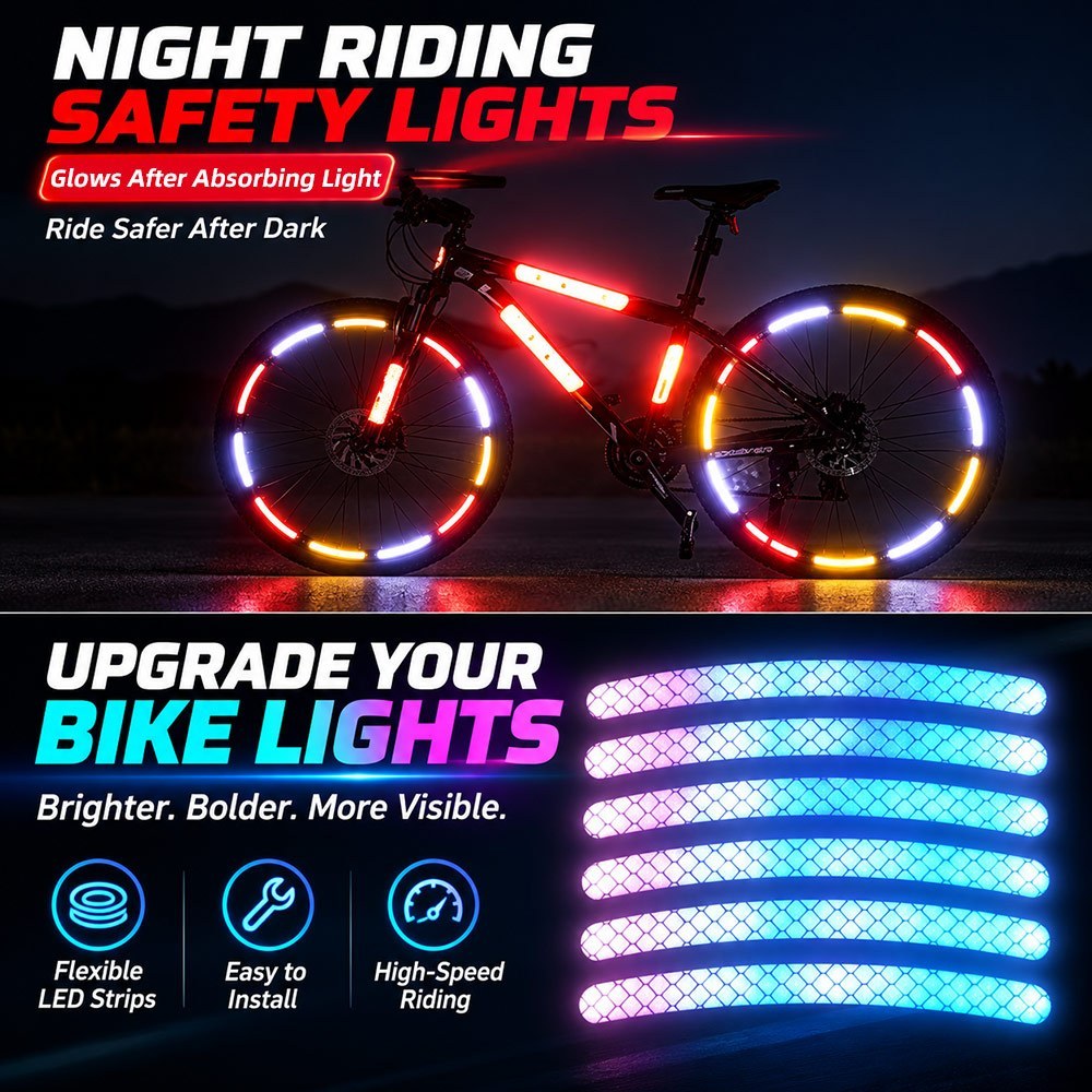 Adesivos Refletivos Que Brilham No Escuro Para Bicicleta , Conjunto De Rodas De Estrada , Tiras Reflexivas Equilíbrio In