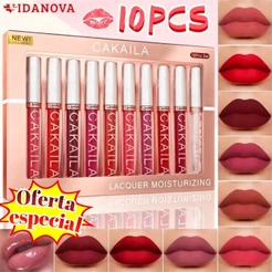 Conjunto com 10 glosses labiais matte, à prova d'água, com acabamento aveludado e cor de longa duração por 24 horas-VN
