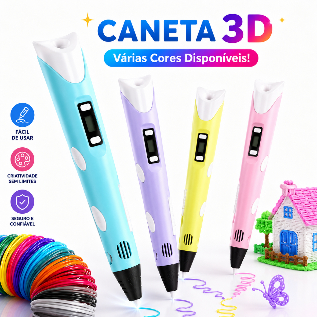 Caneta Impressora 3D Filamento Infantil PLA DIY Design Pintura 3D Seguro Para Crianças