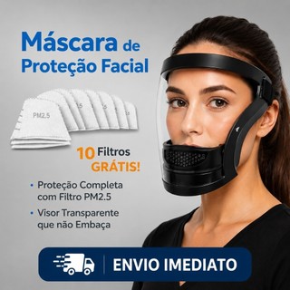 Máscara Facial Antipoluição Transparente PM2.5 com 10 Filtros – Leve e Confortável