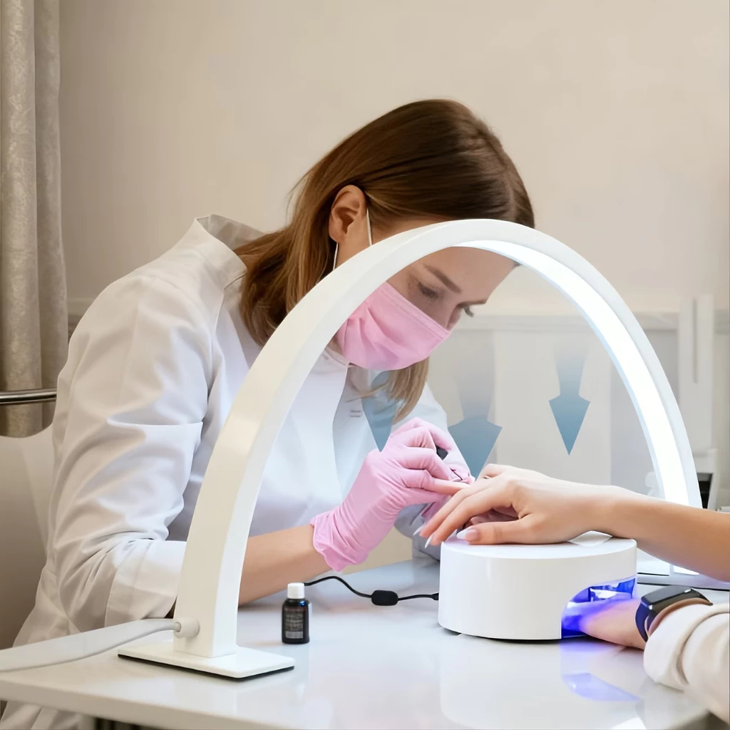 Luminária Meia Lua de Mesa 3 Tons LED Estética Manicure com Suporte Celular