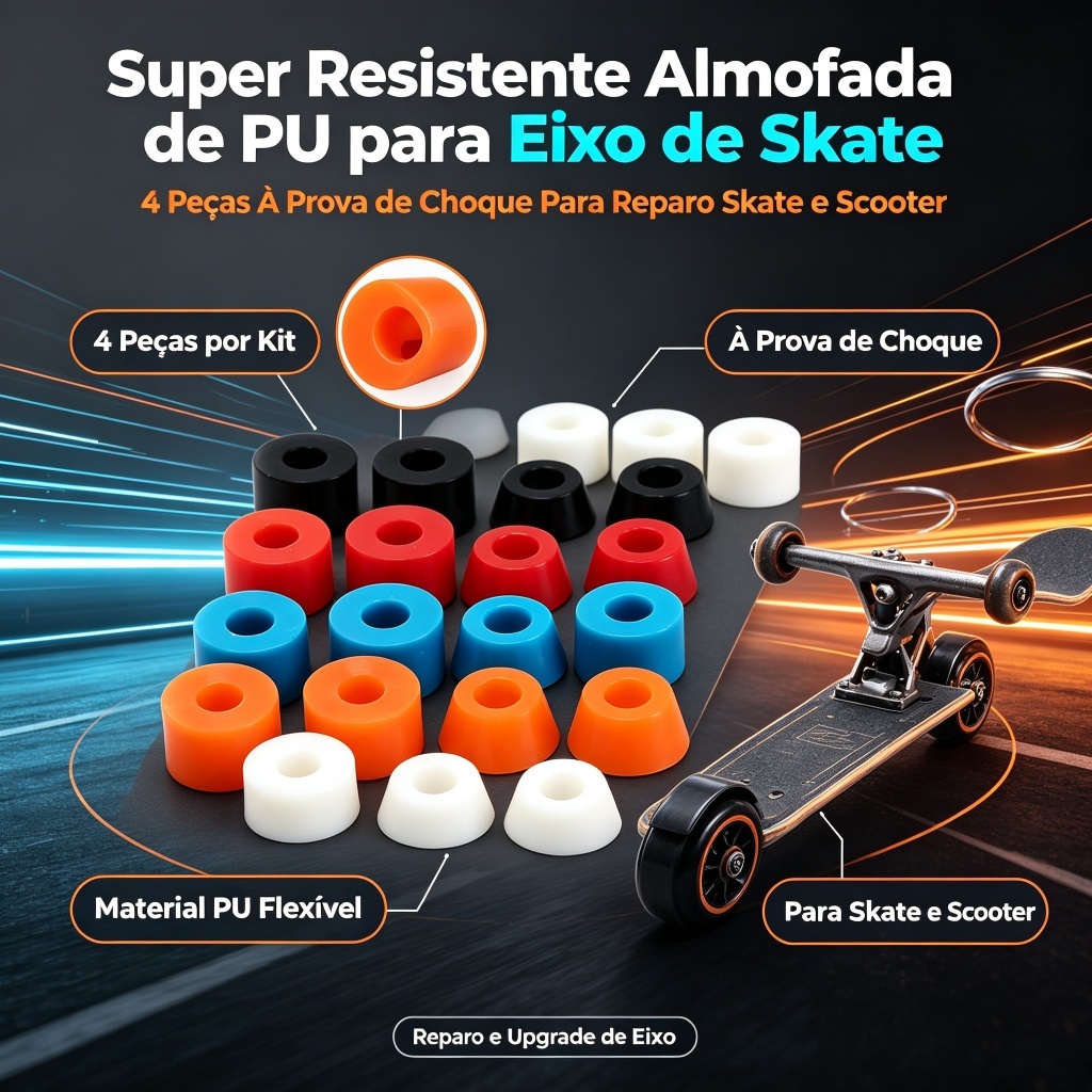 Super Resistente Almofada de PU para Eixo de Skate 4 Peças À Prova de Choque Para Reparo Skate e Scooter