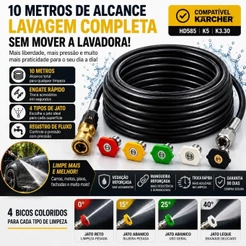 Mangueira lavadora de alta pressão de 10 m equipada com válvula de conexão rápida e bico de logotipo de 5 cores