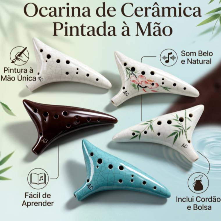 12 Furos Mochila De Cerâmica Ocarina Alto C Pintado À Mão Com Cordão Para Música