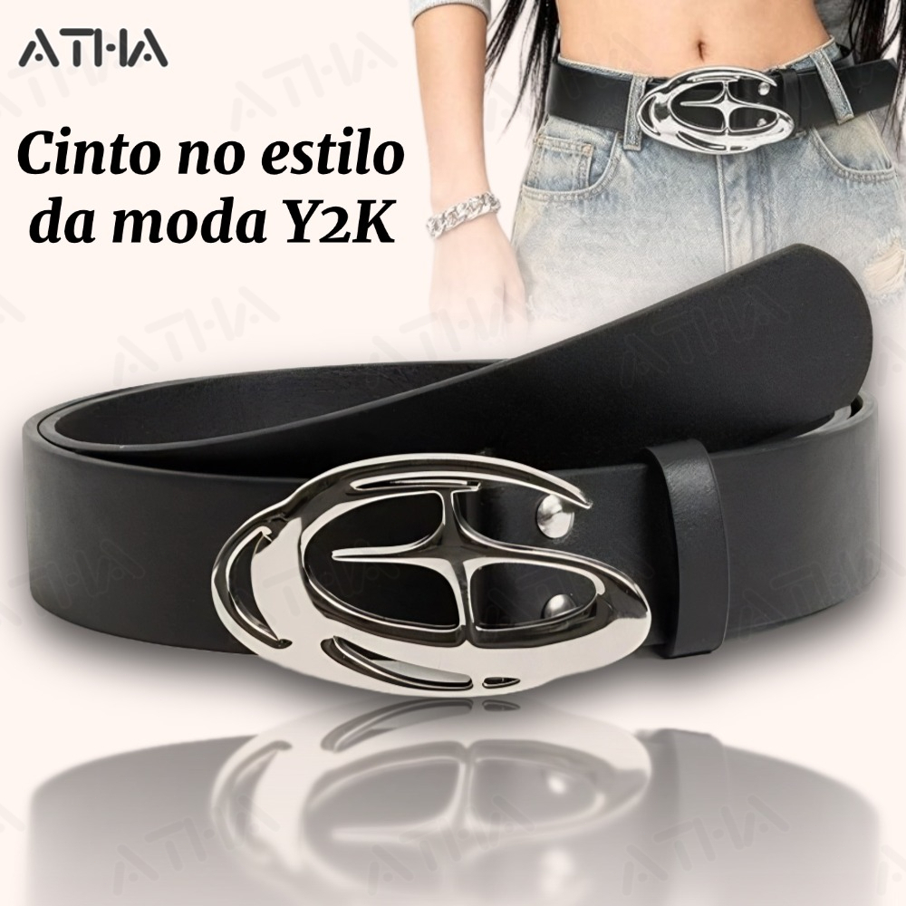 Cinto Unissex Vintage Estilo punk boho chic Com Fivela Decorada Com Estrela Em 3d Brilhante Y2K
