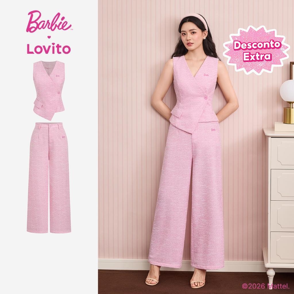 (New Arrival) BarbieTM X Lovito Elegantes Calças Ou Tops Corderosa Bordados Com Botões Primavera/verão Para Mulheres PSBL6PAD020