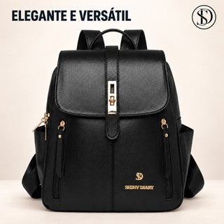 SD Mochila Feminina Média Universitária De Qualidade De Costas Em Couro Sintético Cangurus Preto
