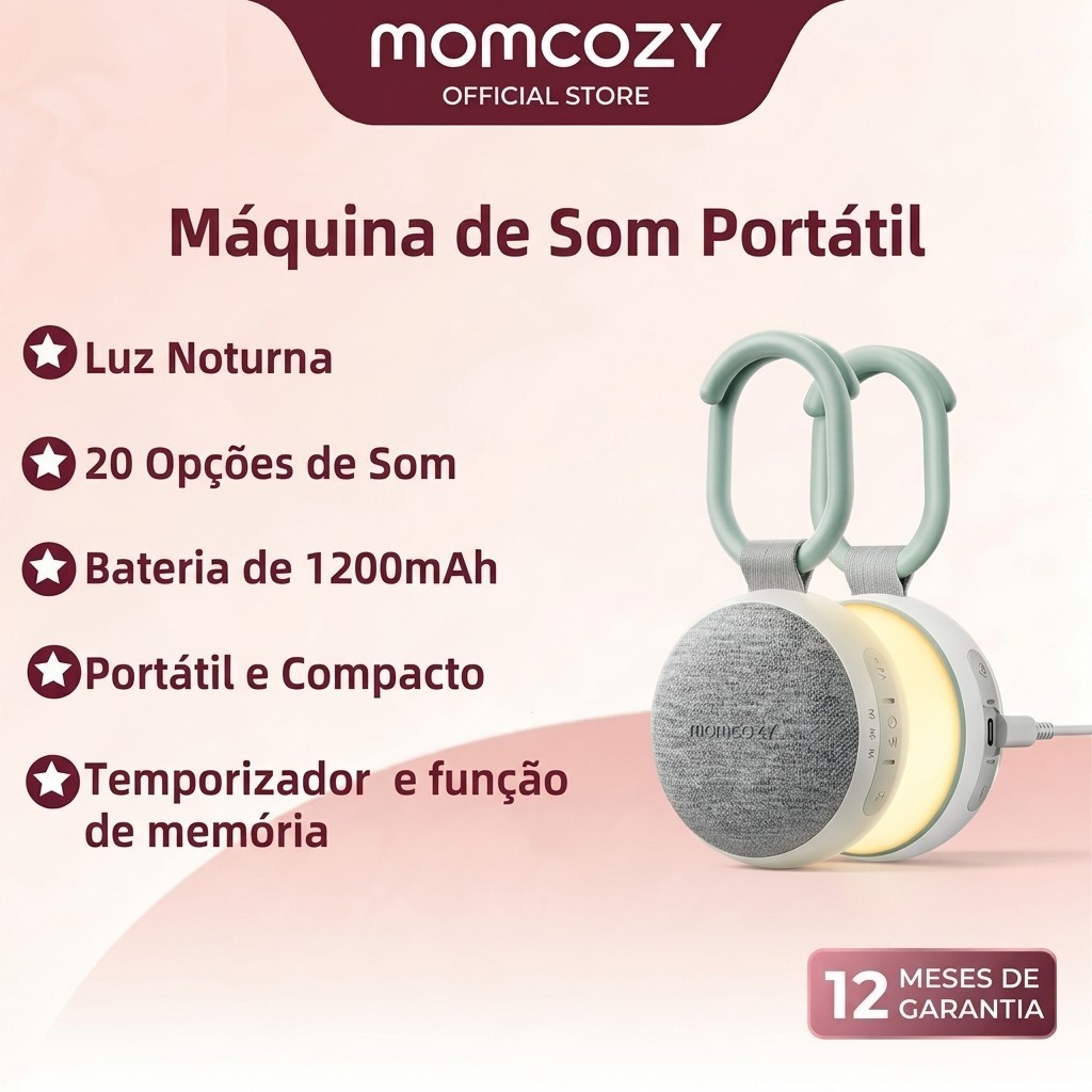 Máquina De Som Portátil Momcozy Com Luz Noturna , De Ruído Branco Para Bebês , 20 Sons Calmantes , Terapia Sonora , Potê