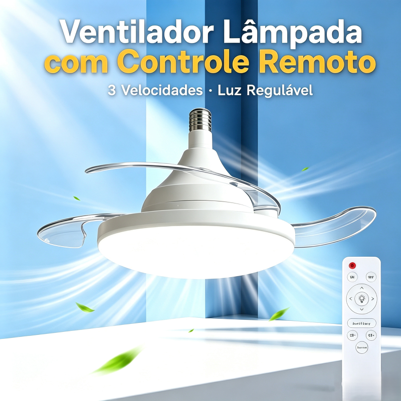 Luminária de Teto LED Silenciosa com Controle Remoto para Ambientes Internos Ventilador com Pás Ocultas