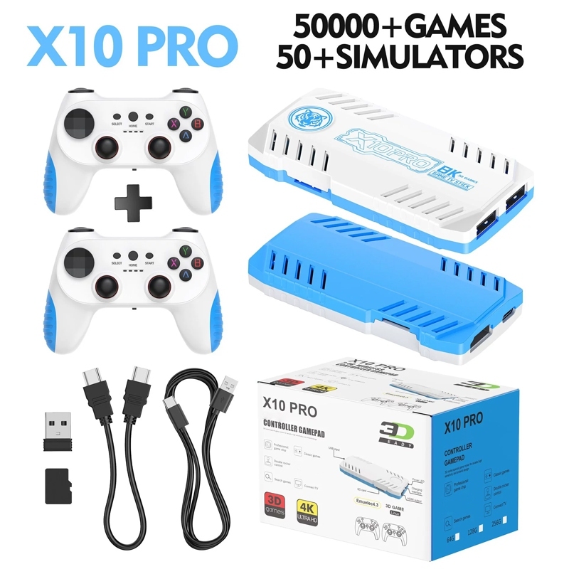 Bastão De Videogame X10PRO 4K 50000 + Jogos Retro 2 Controles HD