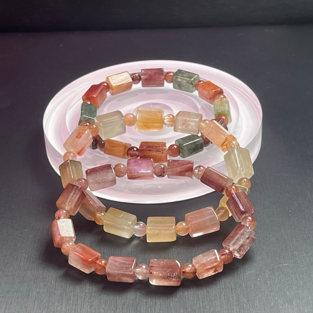 Oferta Especial Pulseira de contas de barril de cristal de cabelo de coelho colorido Natural Premium pulseira de cristal