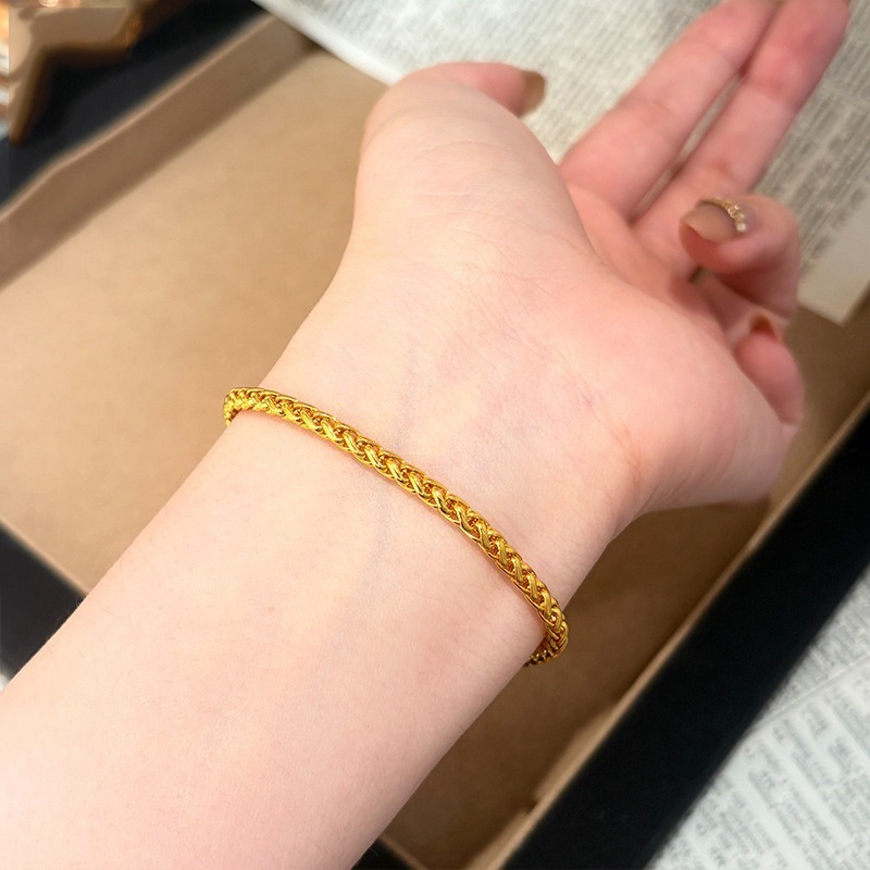 Retro torção trançada pulseira de ouro simples corda torcida corrente fina senhoras acessórios diários