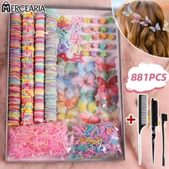 Conjunto com 881pcs de elásticos de cabelo coloridos mistos com clipes em forma de estrela para penteados.