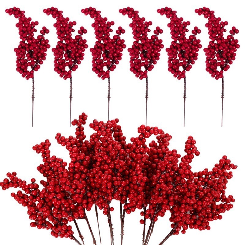 10PCS Natal Artificial Ramos De Frutas Vermelhas DIY Grinalda Decorativa para Árvore de Natal Ornamento para Festa