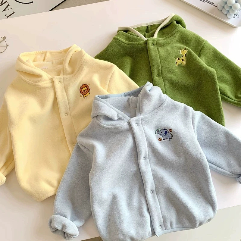 Crianças Inverno Velo Com Capuz Jaqueta 1-7 Anos Meninos Meninas Dos Desenhos Animados Impressão Zíper Hoodie Primavera 