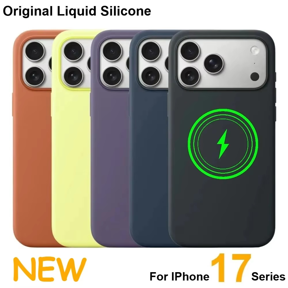 2026 Nova Capa De Silicone Oficial Colorida Para iPhone 17 Pro Max Com Botão De Câmera | Carregamento Sem Fio Líquido Ma