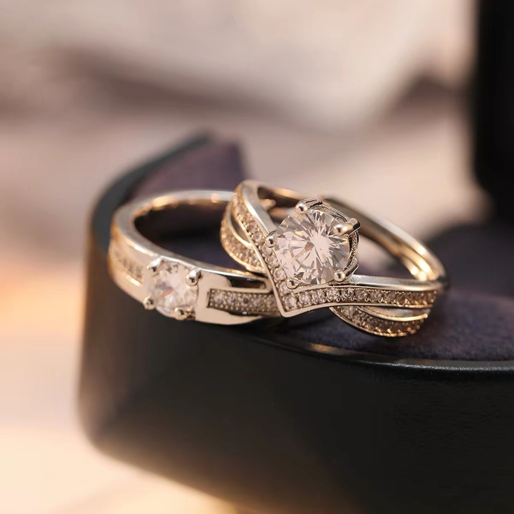 Anel de casamento clássico proposta anel adereços suprimentos simulação anel de diamante