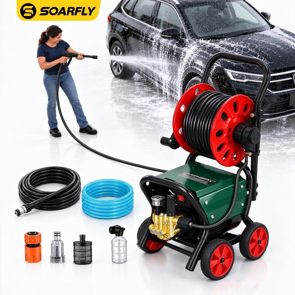 SOARFLY Lavadora Profissional de Alta Pressão 5800W/6800W Com Carretel de Tubo de água