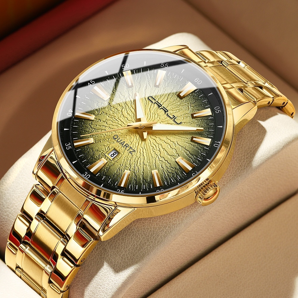 CRRJU Relógio Masculino Nova Moda Retro Aço Inoxidável Luminoso Mãos Data Display Simples Negócios Casual Resistente À Á