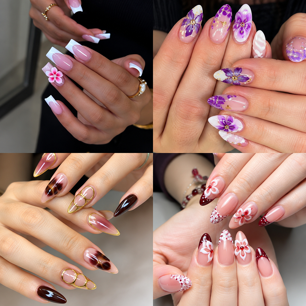 ZICAN 24/30Pcs Press On Nails 3D Elevado Textura Premium Contraste Cor Suave Em Unhas Naturais Cobertura Completa Pontas