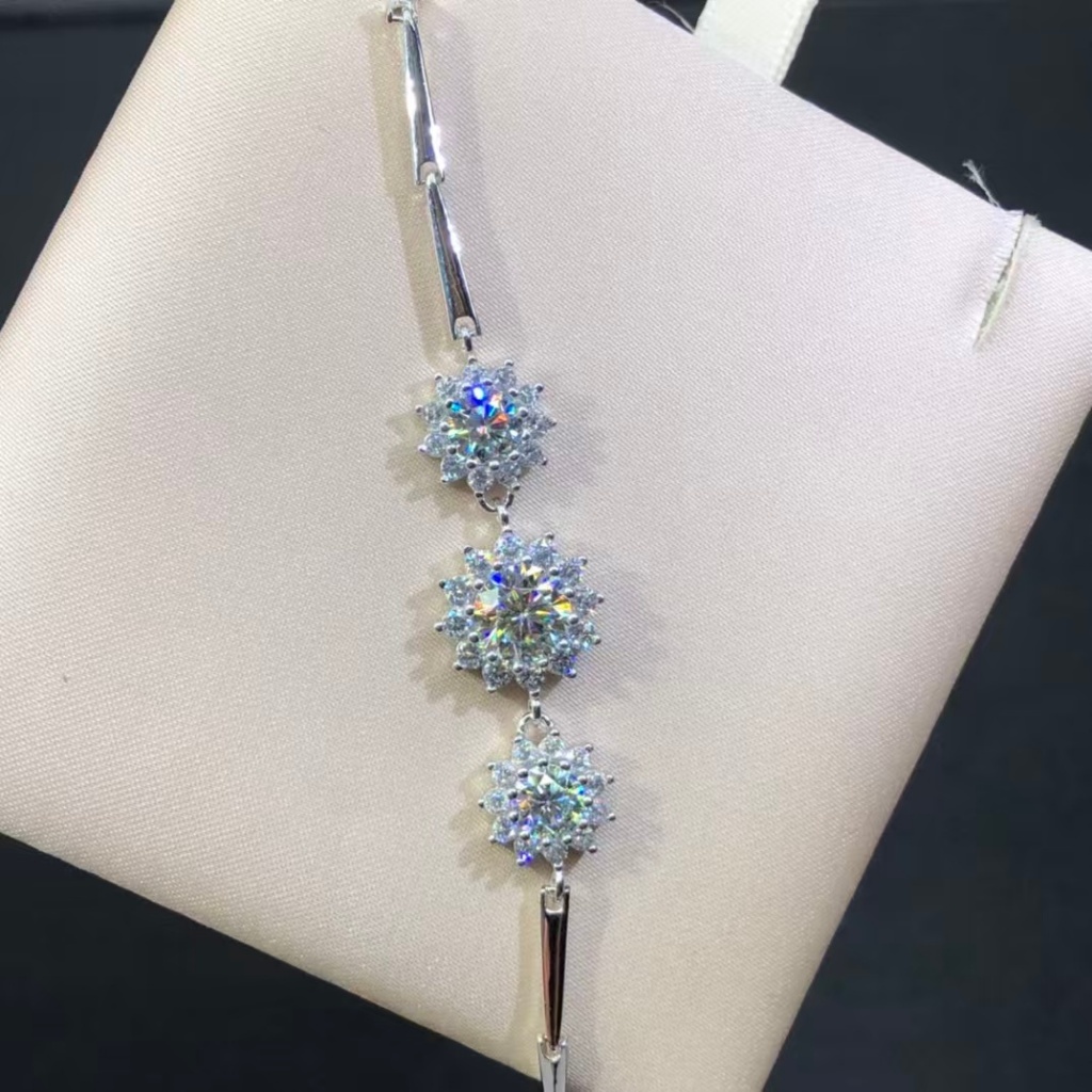 Pulseira Moissanite de Prata 925 Pulseira de Girassol de Bambu Estilo Prata Esterlina Banhado a Ouro Não Desbotamento Nã