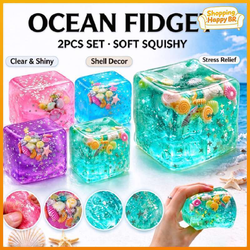 Azul Verde Estrela Peixe Espremendo Squishy Stress Balls Cube-Ocean Sensory Autismo Fidget Toy