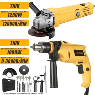 Kit Furadeira Parafusadeira 1000w + Esmerilhadeira 1250w 25pçs Com Maleta e Acessórios!!