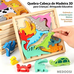 Tabuleiro de quebra cabeça 3D de encaixe Dinossauro Animais e vida marinha Brinquedo pedagógico