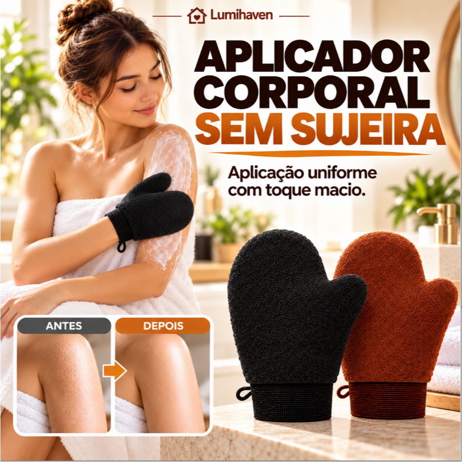 Luva Aplicadora Corporal para Loção Protetor Solar e Autobronzeador Reutilizável Dupla Face