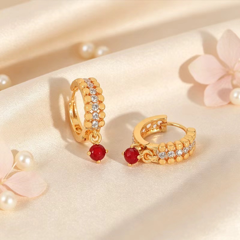 Vintage vermelho diamante pingente brincos ouro diamante anel brincos senhoras luz luxo High-End pingente brincos